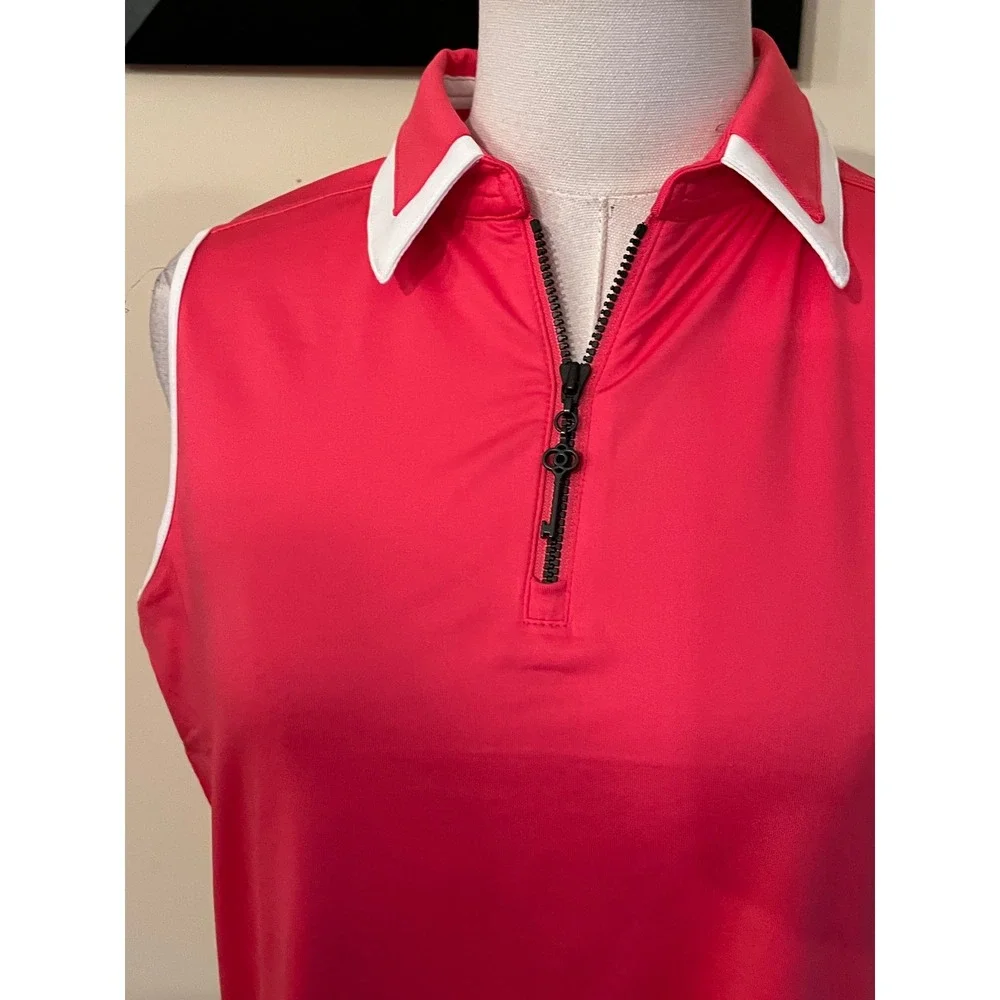 NWT Belyn Key Birdie Sleeveless Polo Shirt Melon Pink Golf Tennis‎ Top Womens S